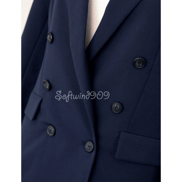 Last☝️Navy Double Breasted Long Line Blazer Jacket - Picture 3 of 8